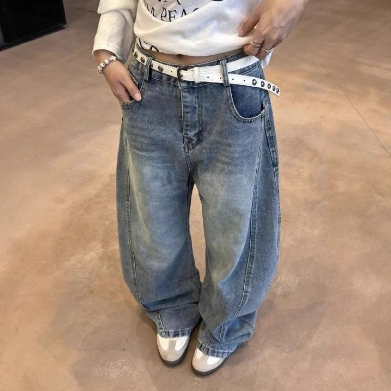 Jean Baggy bleu Y2k pour femme, pantalon en Denim imprimé Vintage Harajuku, Style japonais des années 2000, vêtements surdimensionnés, automne