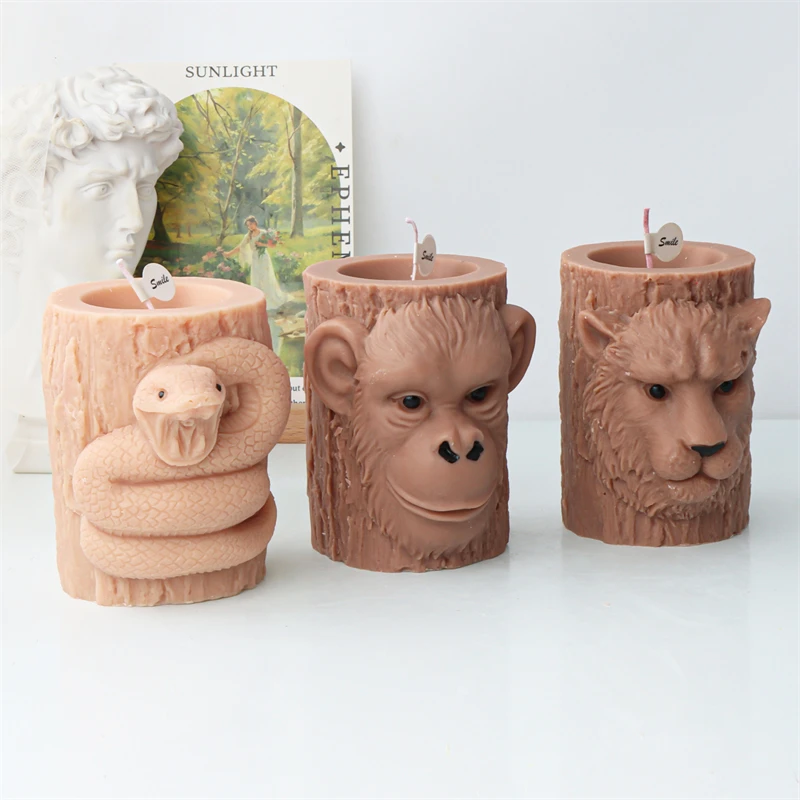 3D Lion Elephant Orangutan Silicone Mold DIY Animal Head Candle Mold Stump Tiger Snake Statue Aromatherapy Plaster Soap Mold