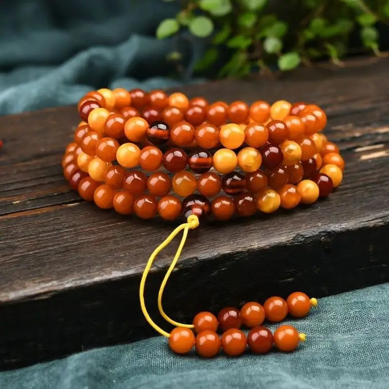 108-bead amber multi-gemstone bracelet! natural patterns are full well-formed, craftsmanship is exquisite, and the a