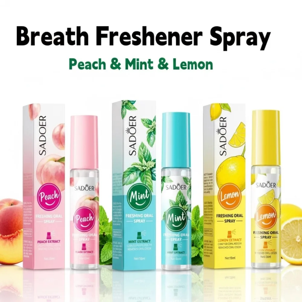 Mint Breath Freshener Spray Lemon Peach Mint Flavor Eliminate Bad Breath Long Lasting Freshens Kissing Mouth Spray Oral Care