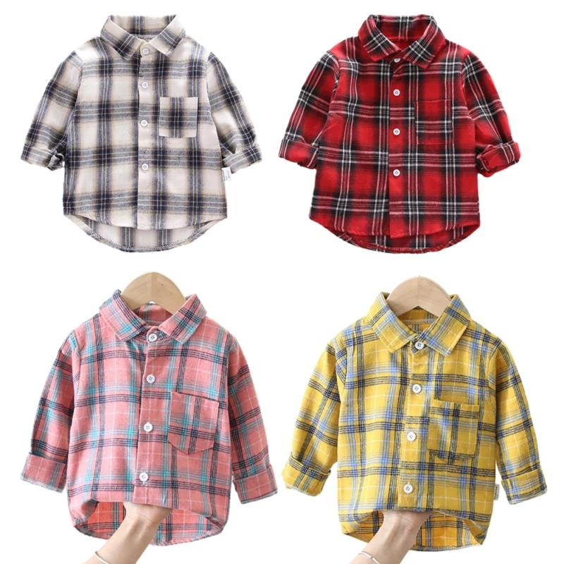 Spring Autumn Boys Girls Shirt Fashion Kids Plaid Tops Cotton Long Sleeve Outerwear For Boy Girl Toddlers Coat Children Clothes