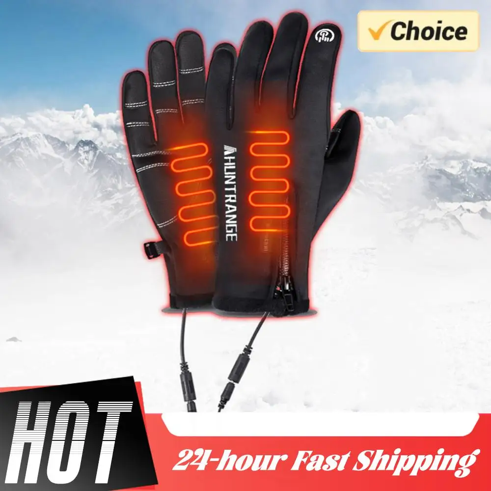 

1 Pair USB Heated Gloves Winter Thermal Waterproof Anti-Slip Motorcycle Gloves for Outdoor Sports Men Women Touchscreen Gloves