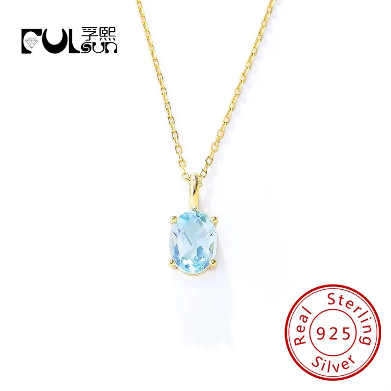 Topaz blue crystal heal stone Oval Cut Pendant Necklaces Hot sale high quality best selling silver necklace