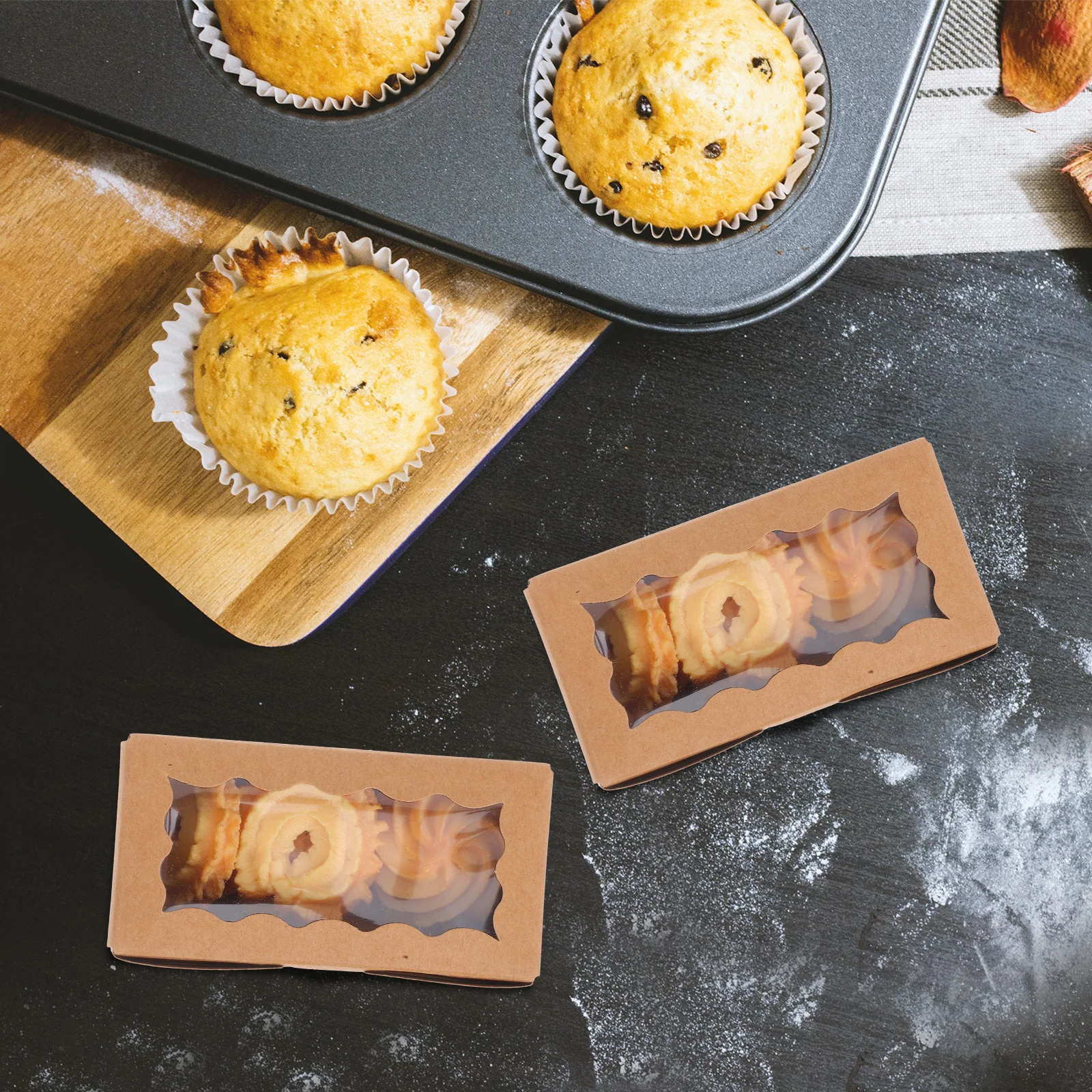 

50Pcs Transparent Macaron Boxes White Scalloped Edge Clear Window Decorative Cake Packaging for Cookies Pastries Candy Bakery