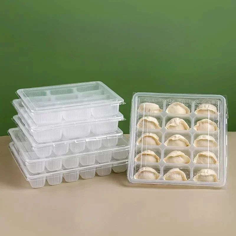 50pcs Disposable Transparent Dumpling Tray with Lid Grid Quick Wonton Frozen Packing Box PP Food Grade Takeaway Storage Boxes