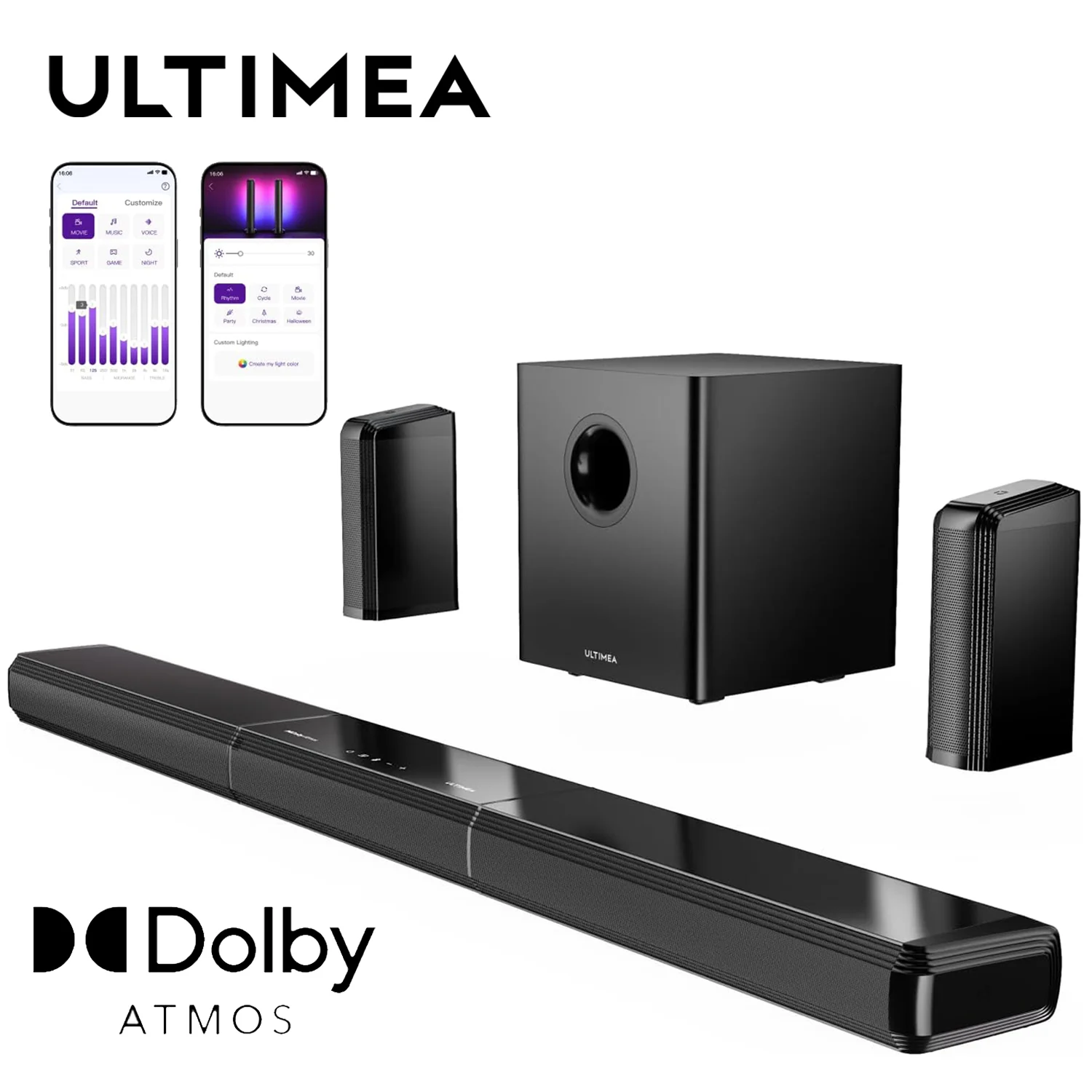 

ULTIMEA Apollo S90 Dolby Atmos 9.1 Soundbar with Rear Speakers, RGB Lights, Wireless Subwoofer, APP Control for TV Home Cinema