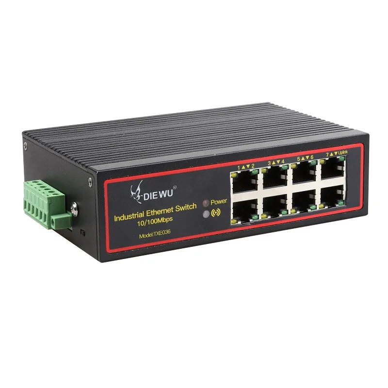 Diewu Dinrail Industrial Control Tool 8 Ports 10/100Mbps Unmanaged Switch Network Switches 8 Port Industrial Console Hub