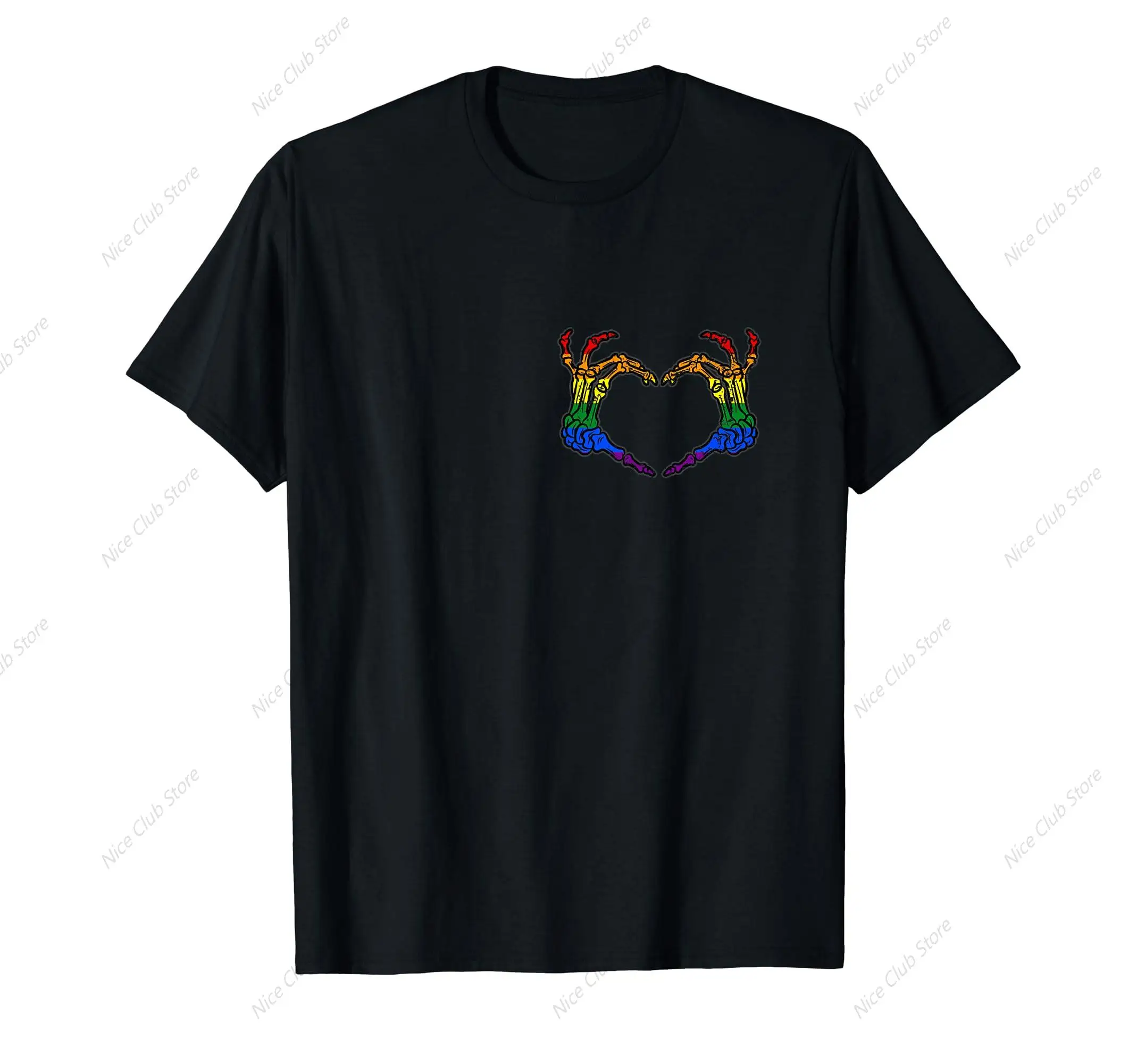 Skeleton Hand Heart LGBT-Q Gay Pride Rainbow Flag Men Women T-Shirt