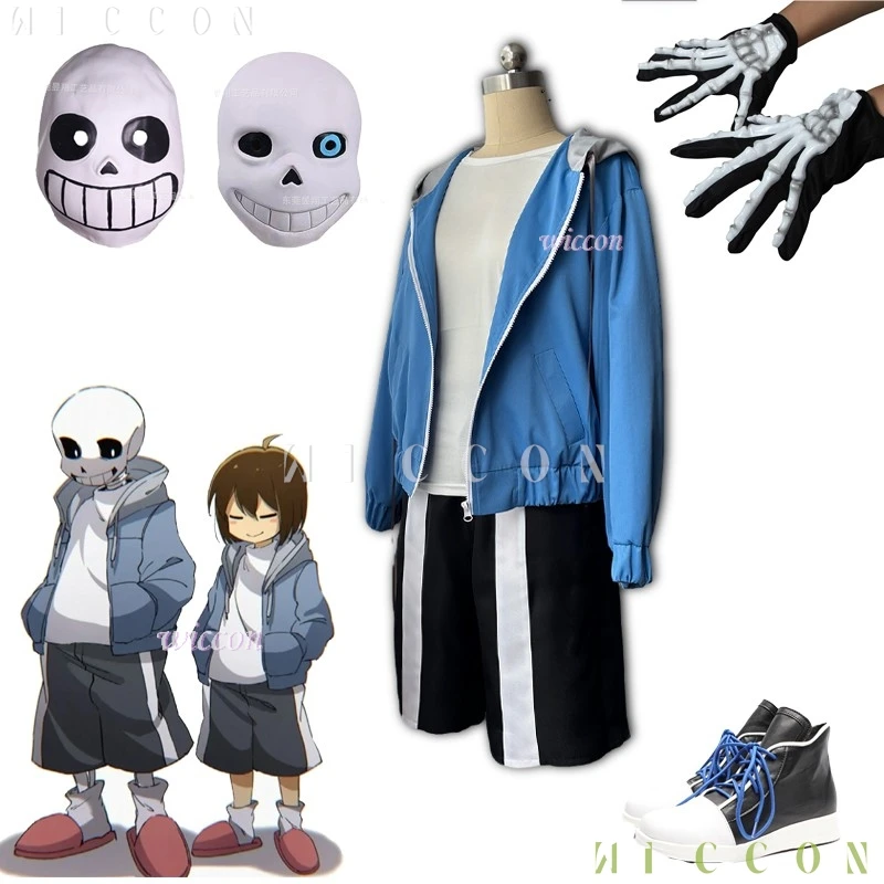 Halloween Kostüm Undertale Sans Cosplay Hoodies Shorts Kostüm Jacke Sans Reißverschluss Schuhe Maske Handschuhe Halloween Komplettes Set Anime Ga
