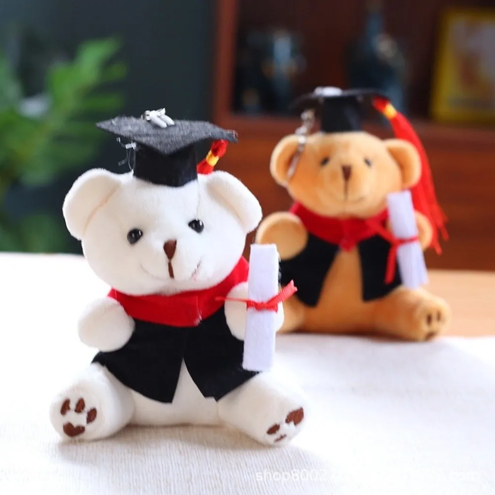 Oso de peluche de graduación de dibujos animados, llavero de oso de peluche suave de 12cm, colgante de bendición, accesorio para mochila de muñeca Dr Bear