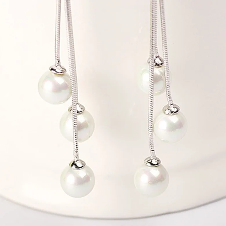 S925 sterling silver earrings, stud earrings, triple shell pearl earrings, women's long tassel temperament earline, earrings