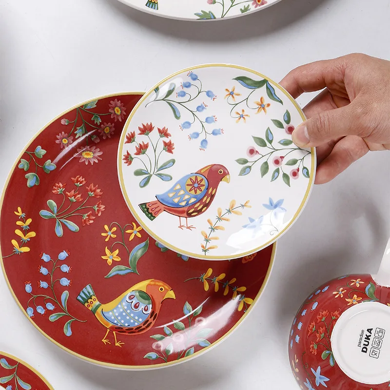 

Hxl floral & bird dinner plate creative coffee cup ceramic tableware set