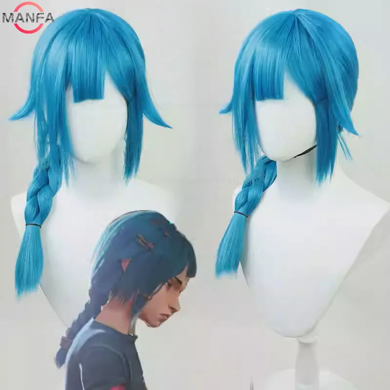 

High Quality Arcane Jinx Cosplay Wig Short Blue braied Heat Resistant Synthetic HairAnime Jinx Juvenile Wigs + Wig Cap