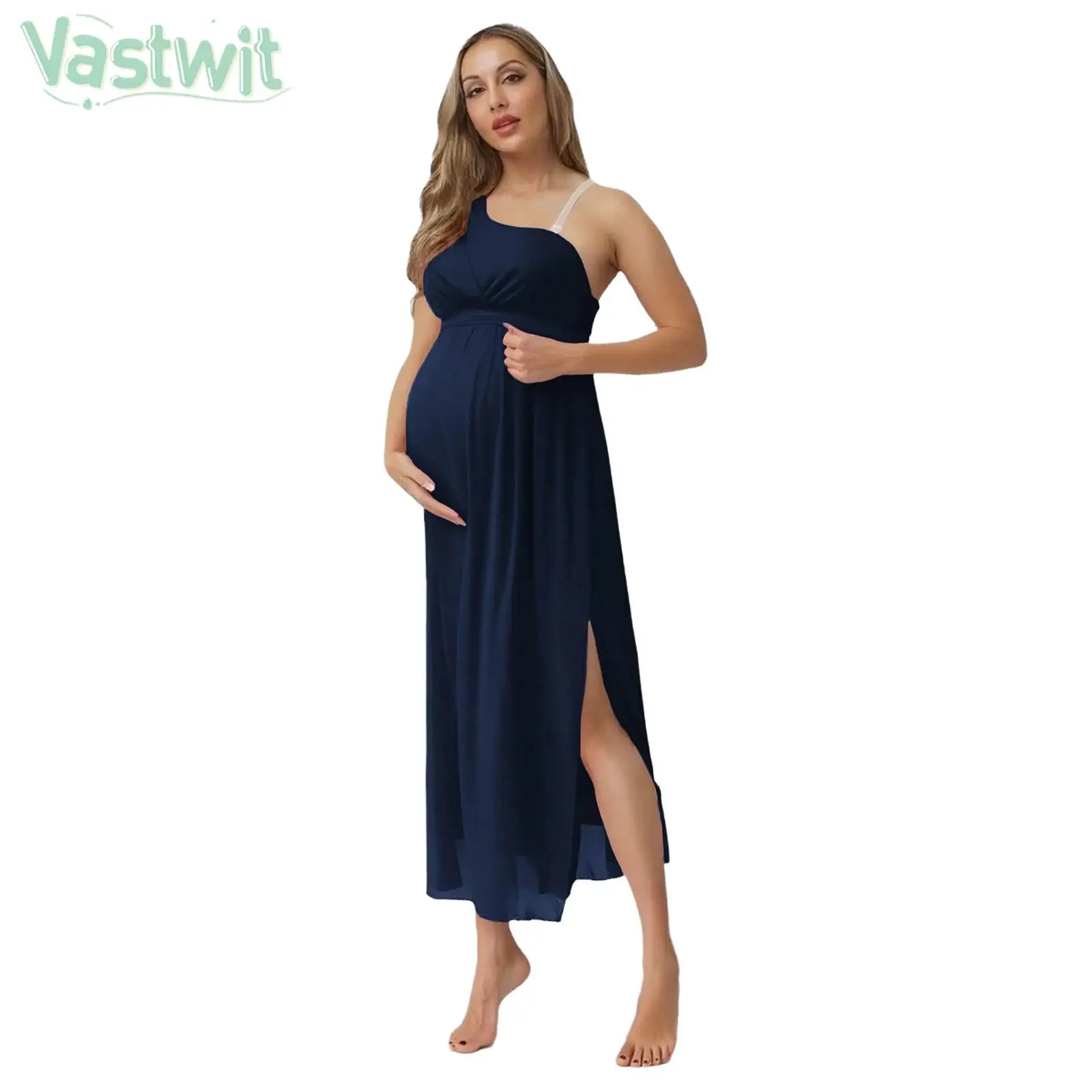 

Pregnant Women Chiffon Party Dress One Shoulder Split Hem Chiffon Ankle Length Gown for Baby Shower Wedding Evening Photography