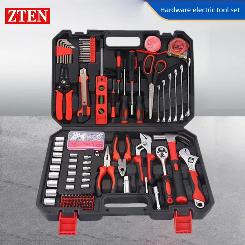 ZTEN 128PCS Hardware Tool Box Automotive Tools Wrench Plier Sockets Batch Head Hammer Woodworking Combination Toolbox