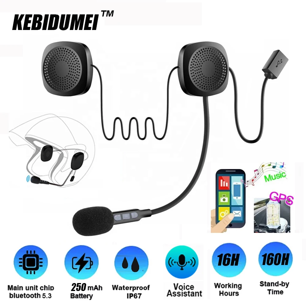 

Kebidumei Motorcycle Helmet Headset Bluetooth5.2 Wireless Earphone Stereo Speaker Support Automatic Answer Handsfree Call Mic AE