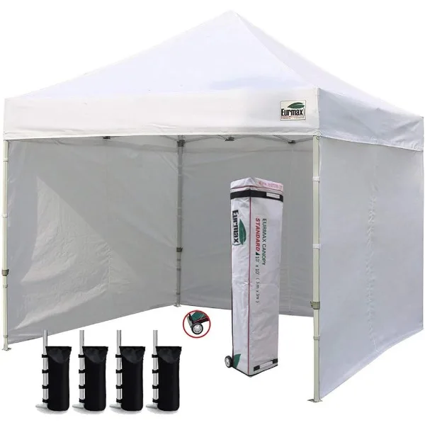 Eurmax USA 10'x10' Ez Pop-up Canopy Tent Commercial Instant Canopies with 4 Removable Zipper End Side Walls and Roller Bag