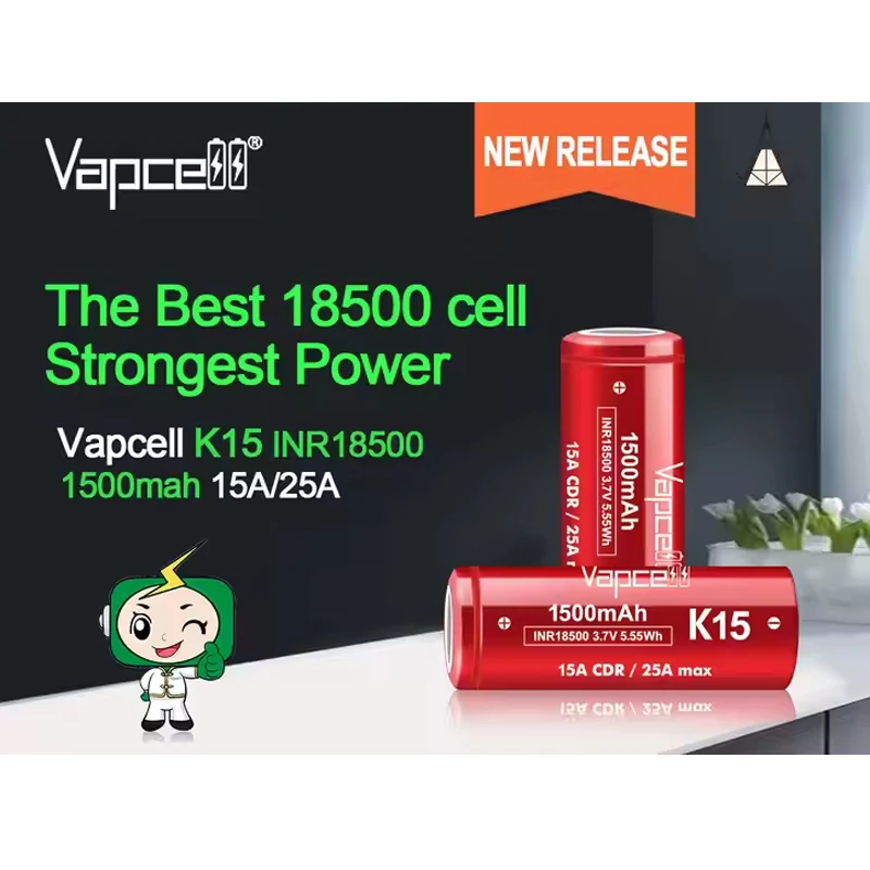الأصلي Vapcell 18500 K15 بطارية 1500mah 3.7V 15A/25A INR 18500 بطاريات ليثيوم قابلة للشحن عالية الطاقة لأدوات المصباح