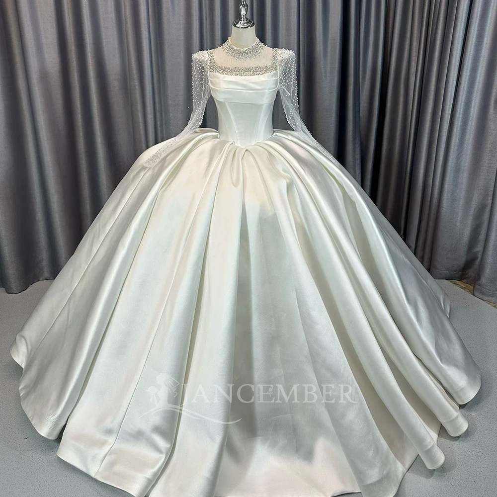 Elegant White Sparkly Peals Ball Gown Wedding Dress Limited Time Shimmering Satin Customized vestidos de novia LSCM92