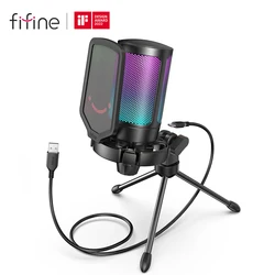 FIFINE-Microphone USB Ampligame pour jeux en streaming, avec filtre anti-pop, support antichoc et contrôle de gain, micro à condensateur pour PC/discre-A6V