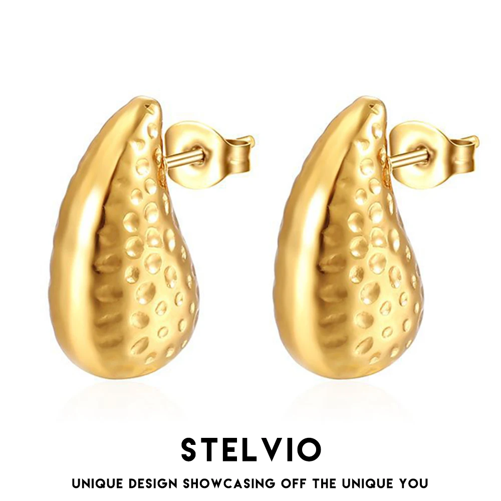 

Pvd 18K Gold Plated Stainless Steel Chunky Dome Drop Earrings for Women Vintage Jewelry Charm Glossy Thick Teardrop Ear Stud