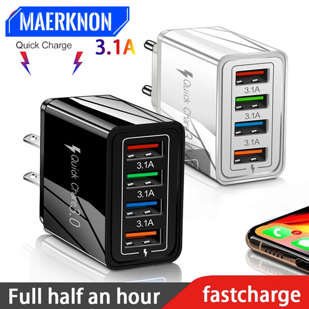 

EU/US Plug 3.1A USB Travel Charger Fast Charge QC 3.0 Wall Charging For iPhone 14 13 Samsung Xiaomi Mobile Plug Charging Adapter