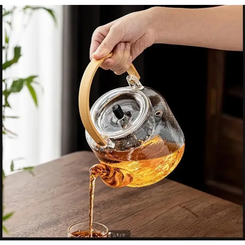 

Стеклянный чайник с бамбуковой ручкой, термостойкий, для заваривания чая, набор для чайной церемонии, аксессуары и инструменты для приготовления чая