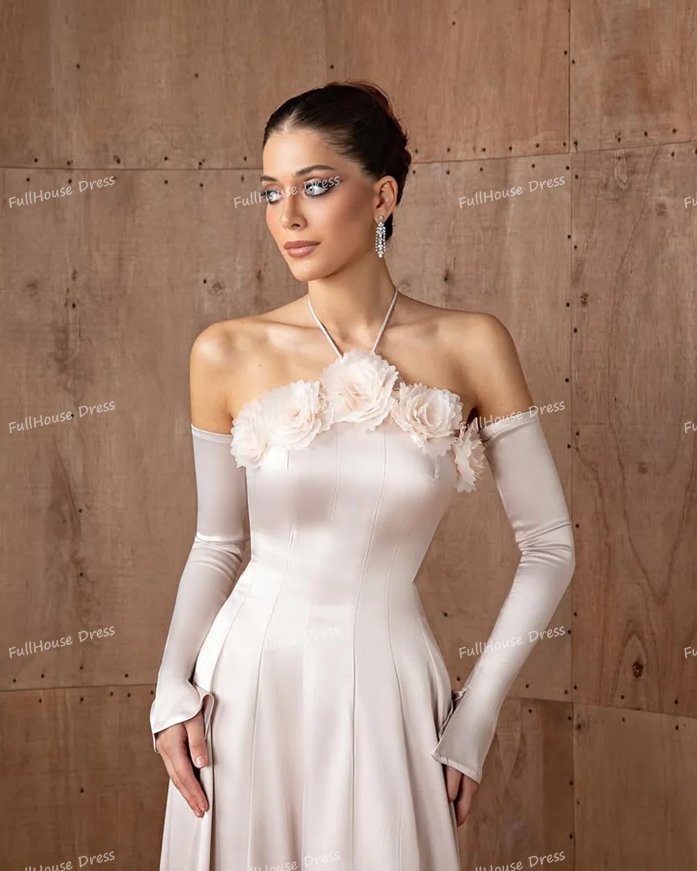 Vestido de noche plisado sin mangas con flores y pájaros hecho a medida, vestido saudí hasta el suelo, vestido de noche de corte sin espalda  İmorimaveraات