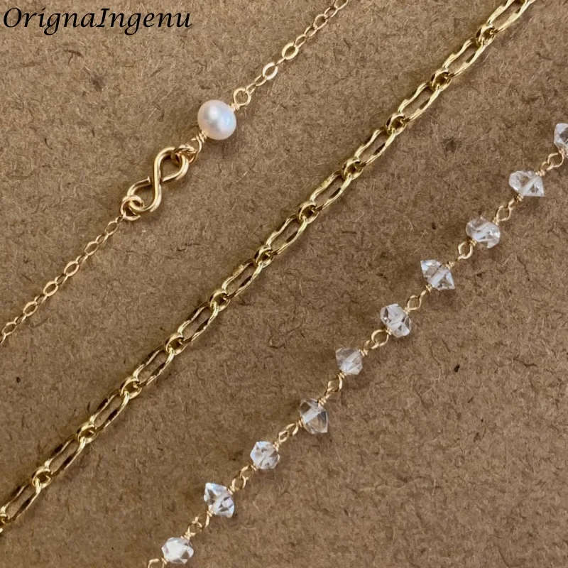 سوار إنفينيتي مملوء بالذهب عيار 14 قيراط مصنوع يدويًا من الكريستال الطبيعي مجوهرات رائعة مقاومة للتشويه للنساء