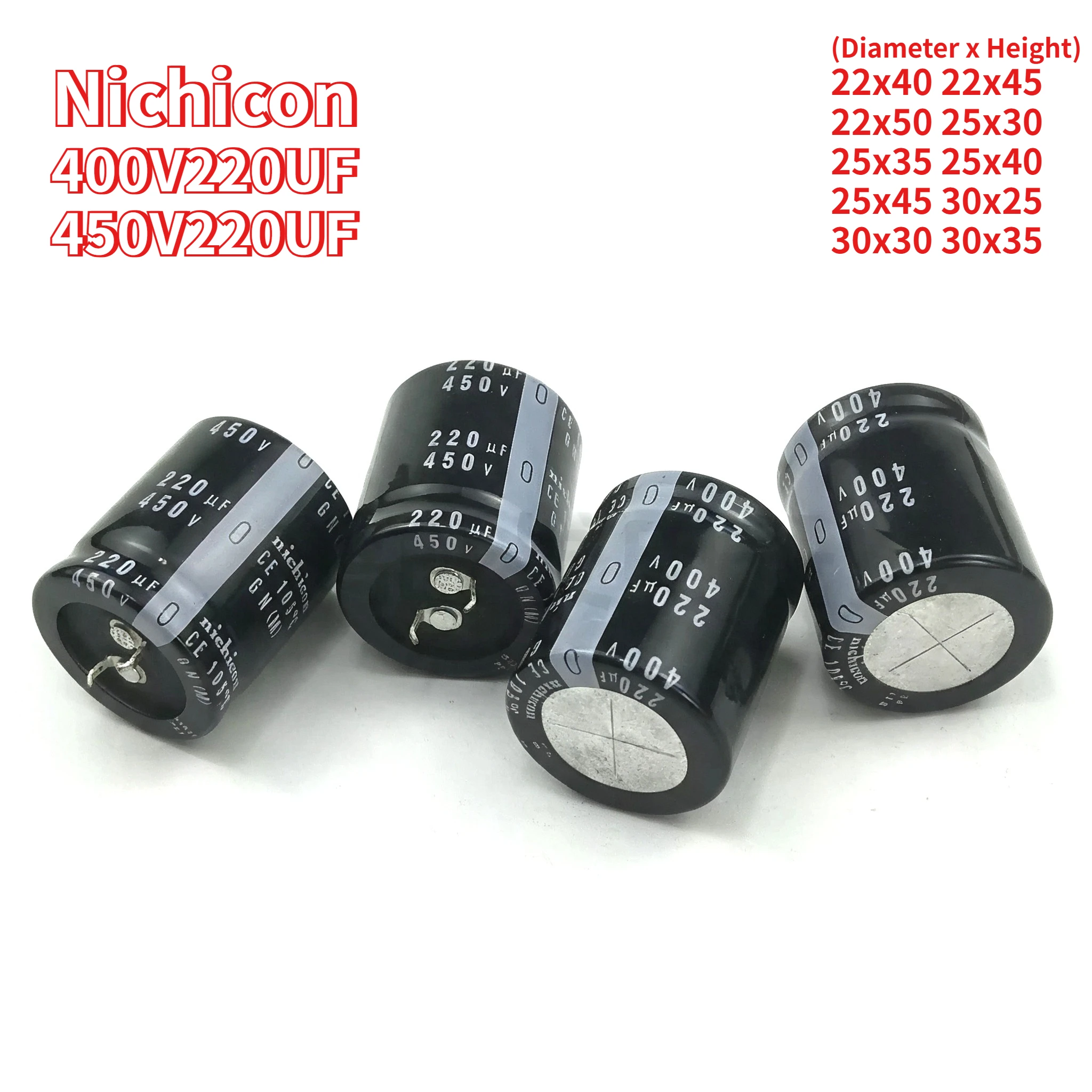 2pcs 400v220uf 22x40 22x45 22x50 25x30 25x35 25x40 25x45 30x25 30x30 30x35 Aluminum Electrolytic capacitor 450V220UF nichicon