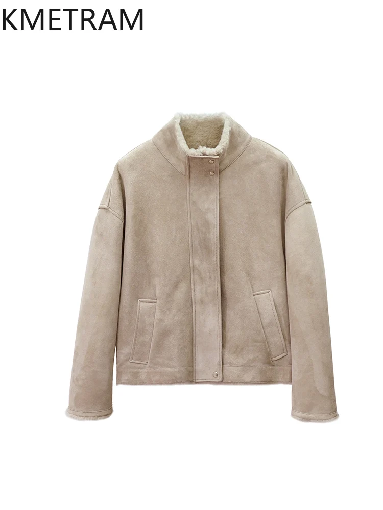 Damska krótka kurtka z prawdziwego futra z naturalnej wełny merino i owczej skóry, dwustronna, zimowa kurtka skórzana, odzież damska 2025 шуба