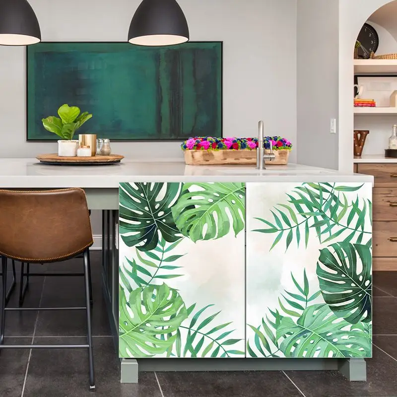 VIKAMA Tropical Cactus Banana Ivy Plant Cabinet Curtain Self Adhesive No Drill Dustproof Furniture Cover