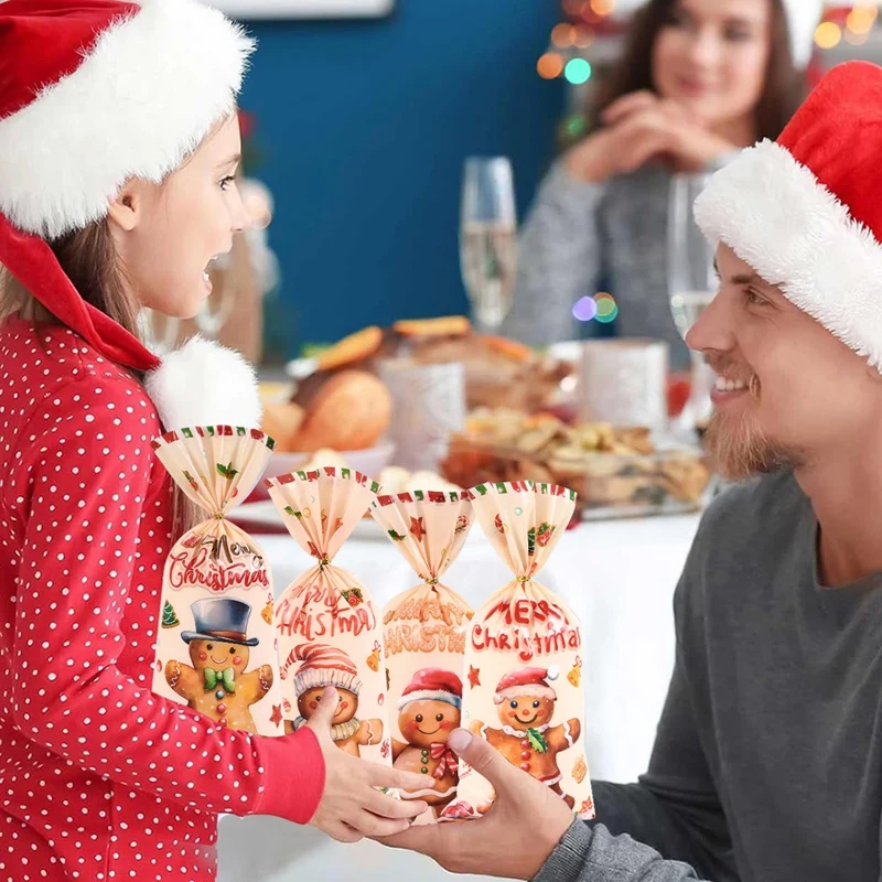 Sacs à bonbons de noël, 25/50 pièces, sac cadeau en pain d'épice pour homme, décorations de noël 2024, cadeaux de noël, fournitures d'emballage de biscuits