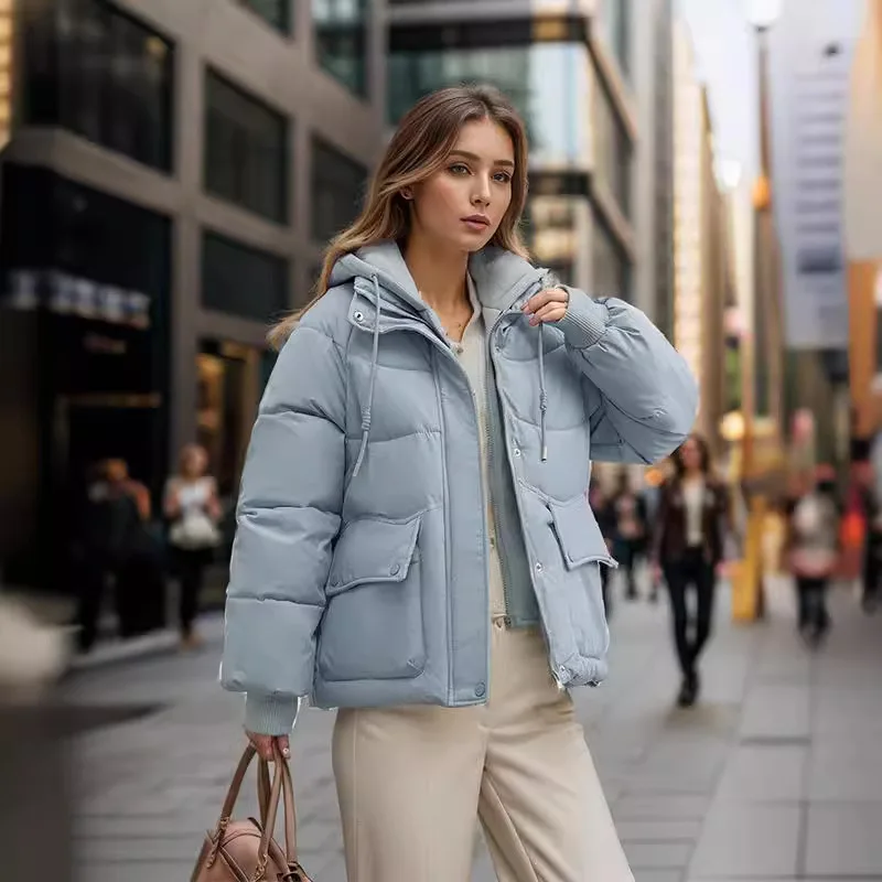 Katoenen gewatteerde damesjas Korte losse capuchon Koreaanse stijl Warm broodpak Westerse mode Katoenen gewatteerde jas