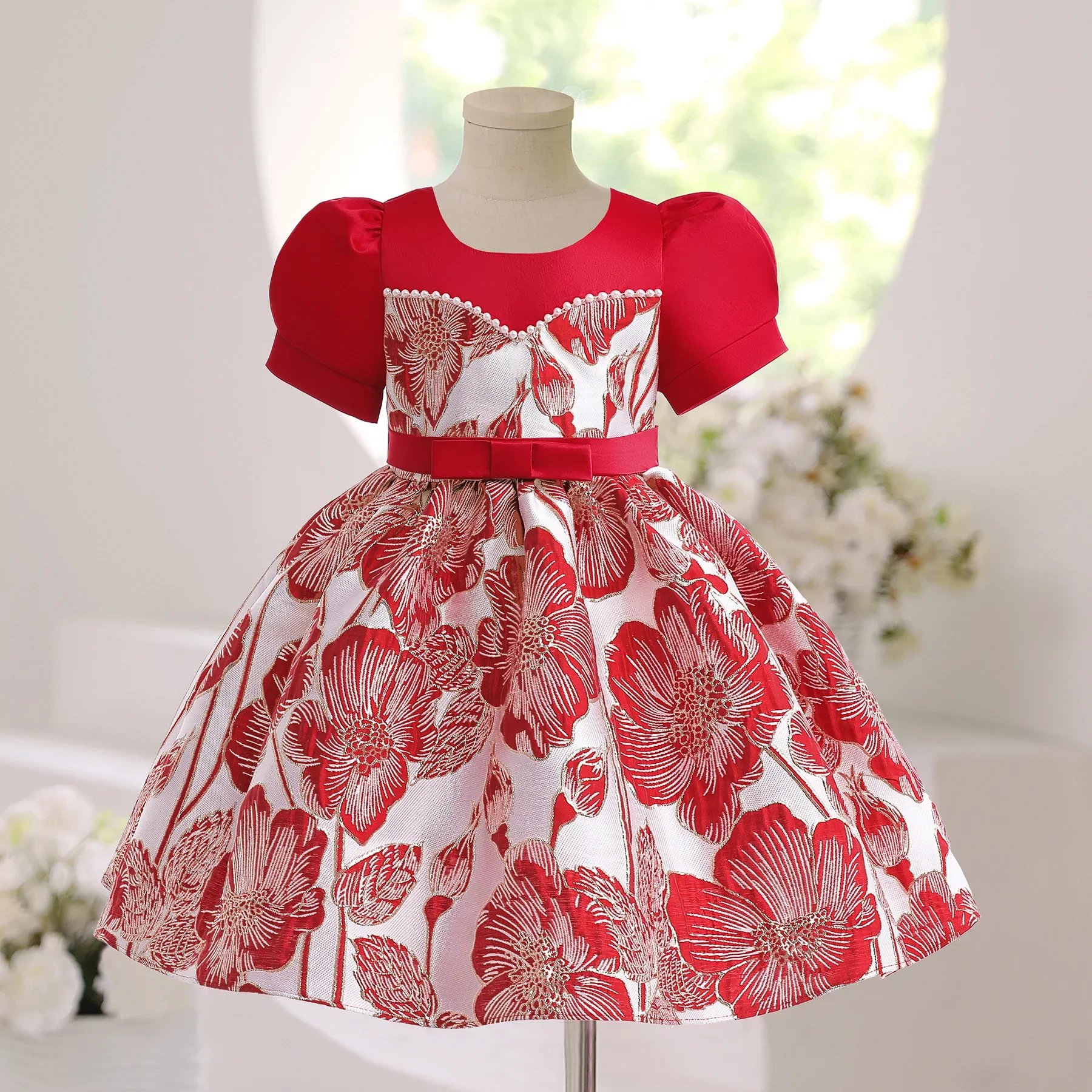 Red Tulle Baby Princess Dresses Embroidery Beading Kids Clothes Girls For Christams Party Bridesmaid ropa niña 3 8 10 Years