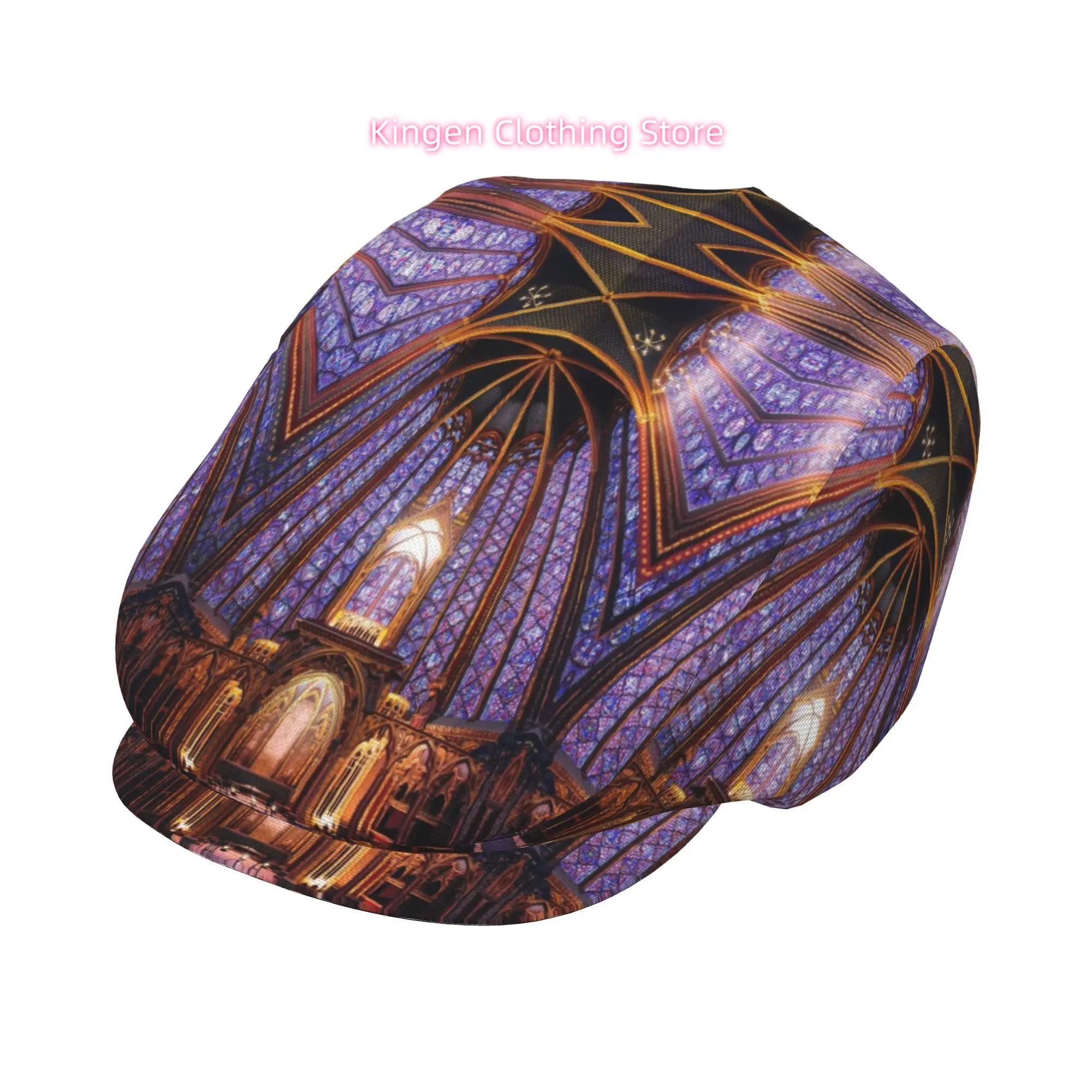 Stained Glass in Church Interior All-over Print Flat-top Hats for Men and Women, Newsboy Caps, Berets, Irish Hats, Driver Caps,