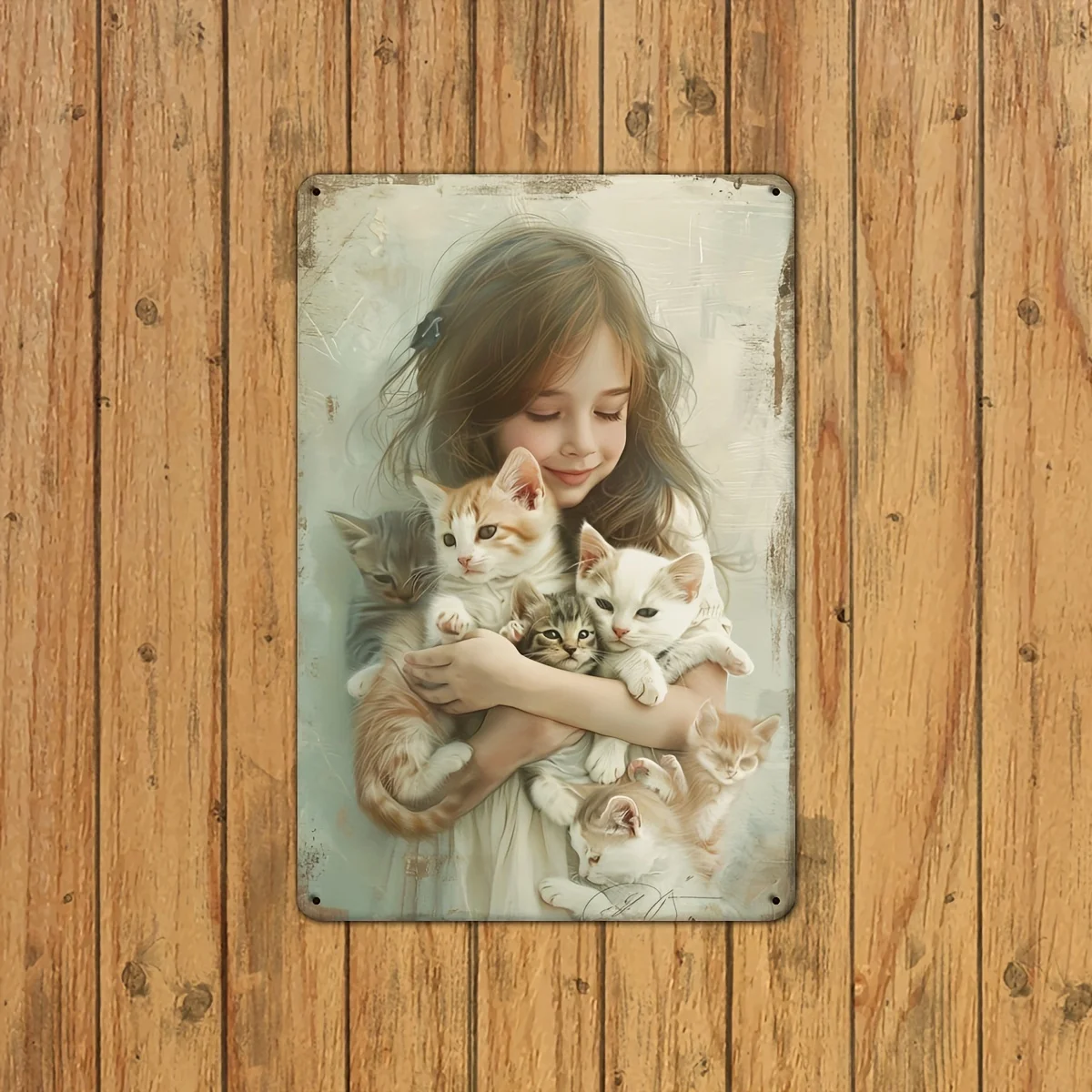 Girl and Cat Vintage Metal Sign, Indoor Outdoor Decorative Hanging Painting, Wall Room Residential Bedroom Restaurant