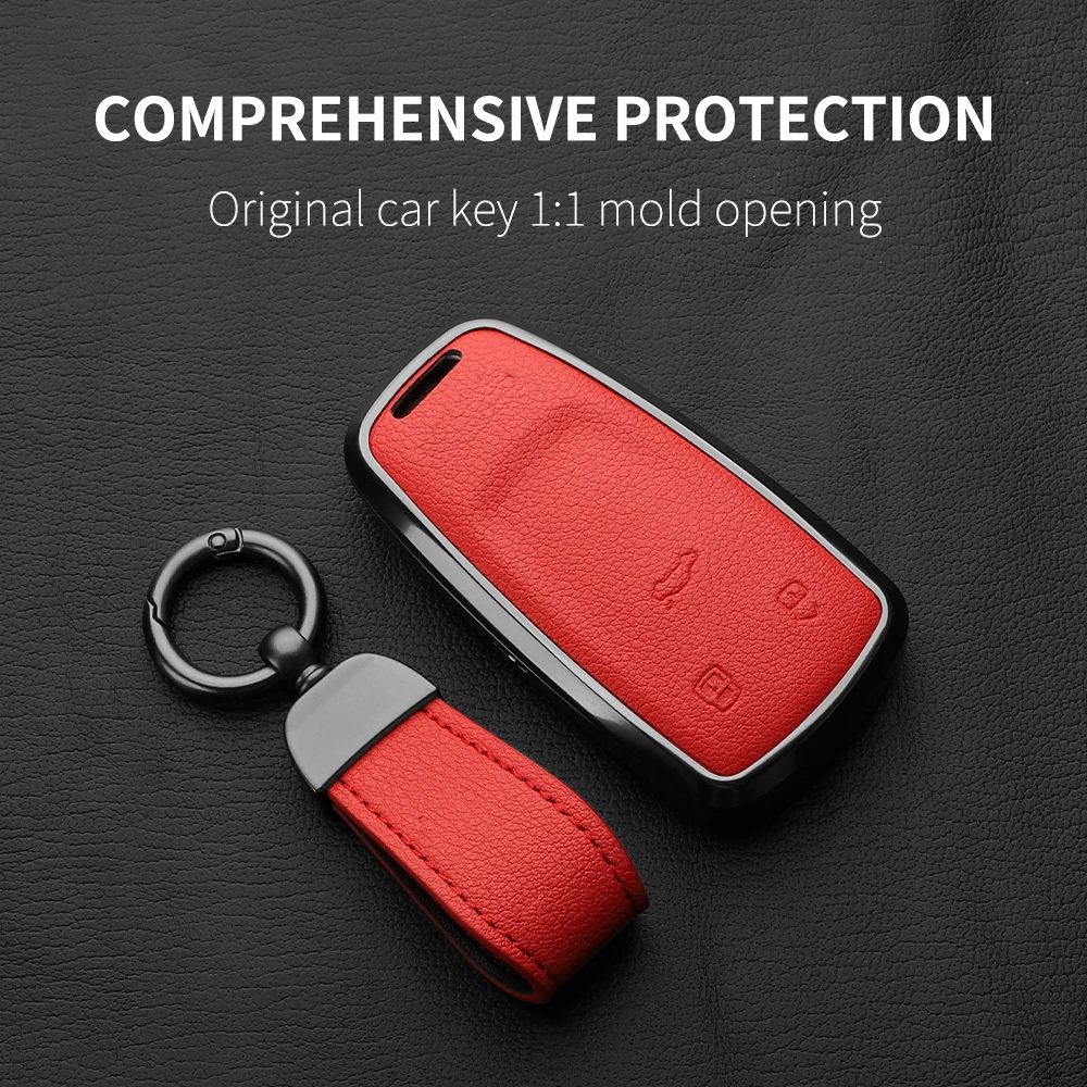 Metal and Leather Car Key Case Cover For Audi A4 A4L Q5 Q5L A3 Q7 TT TTS 8S B9 2023 2024 Auto Keychain Protect Set