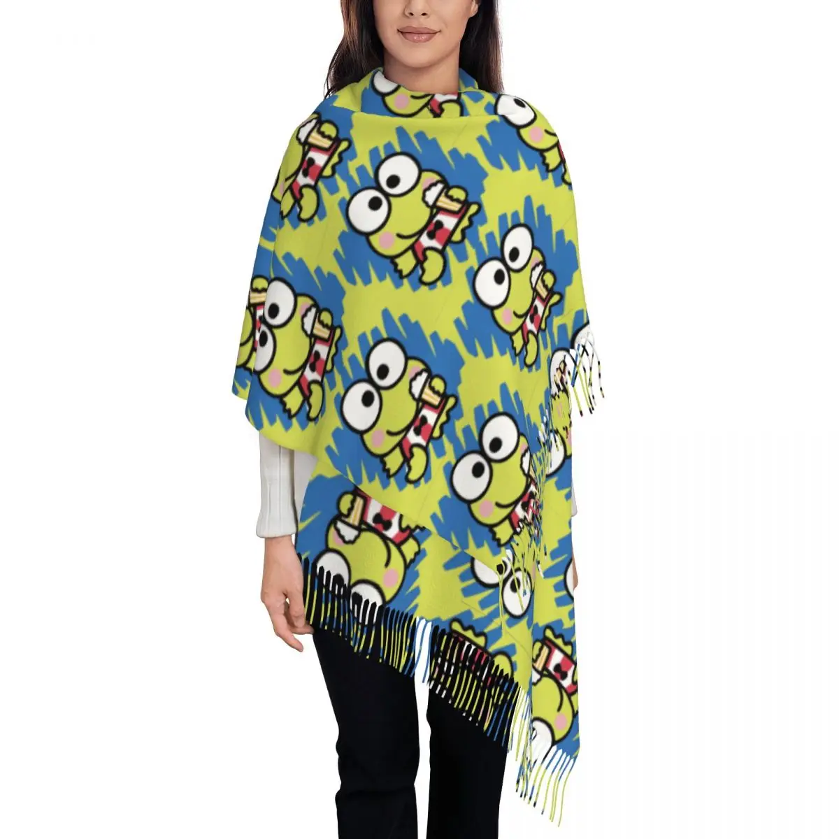 

Изготовленный на заказ шарф KeroKeroppi с попкорном, женские длинные зимне-осенние теплые шаль с кисточками, шарфы унисекс