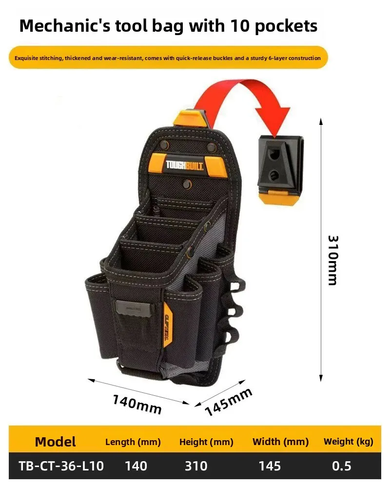 TOUGHBUILT Professionele gereedschapsriem voor elektricien en technicus, volledige serie duurzame zakjes, werkriem met zakken