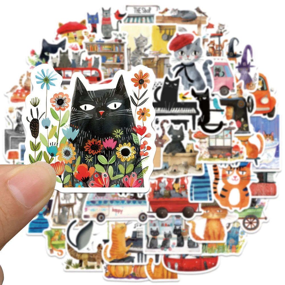 10/30/50pcs Cute Cartoon Art Cat Adesivi Impermeabile Graffiti Cancelleria Valigia Laptop Kawaii Animale Adesivo Giocattoli Divertenti Decalcomanie