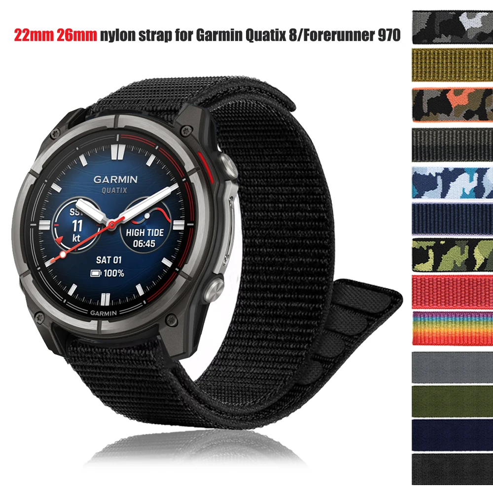 Quickfit 26mm 22mm ループナイロン時計ストラップ Garmin Quatix 8 7X 7pro バンド Forerunner 970/Fenix 8 E 7X 7 6X 6/Epix Pro ウォッチバンド対応