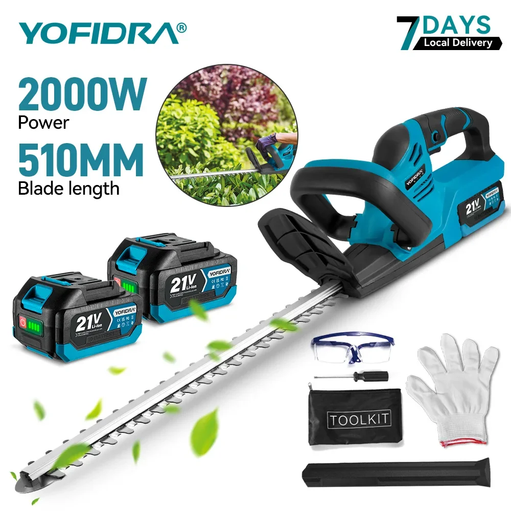YOFIDRA Tagliasiepi elettrico a batteria 2000W 15000RPM, sega per potatura, tosaerba, strumenti elettrici per il taglio del prato e del giardino, compatibile con batteria Makita 21V