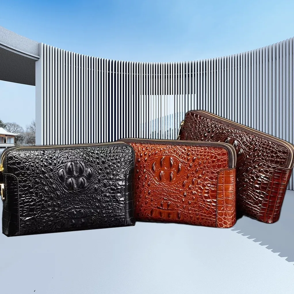 PU leather men's clutch, anti-theft crocodile pattern, large-capacity business password lock, mobile phone storage wallet