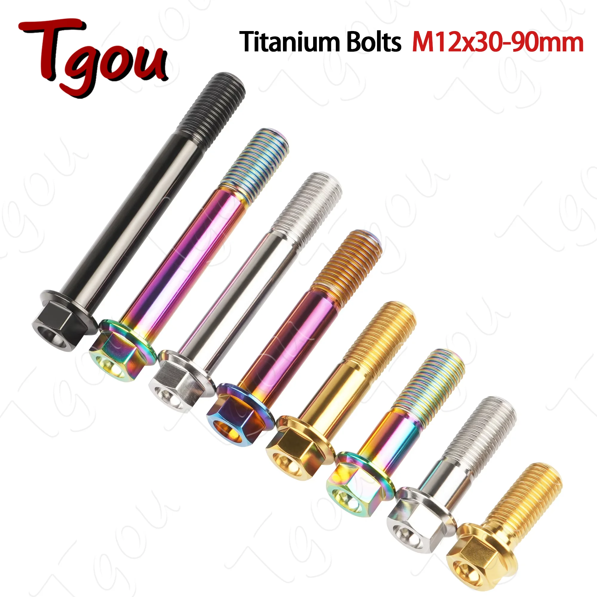 Tgou Titanium Bolts M12x30-90mm Flange Head Hexagon Head Pitch 1.25/1.5 Motorcycle Modification Screws