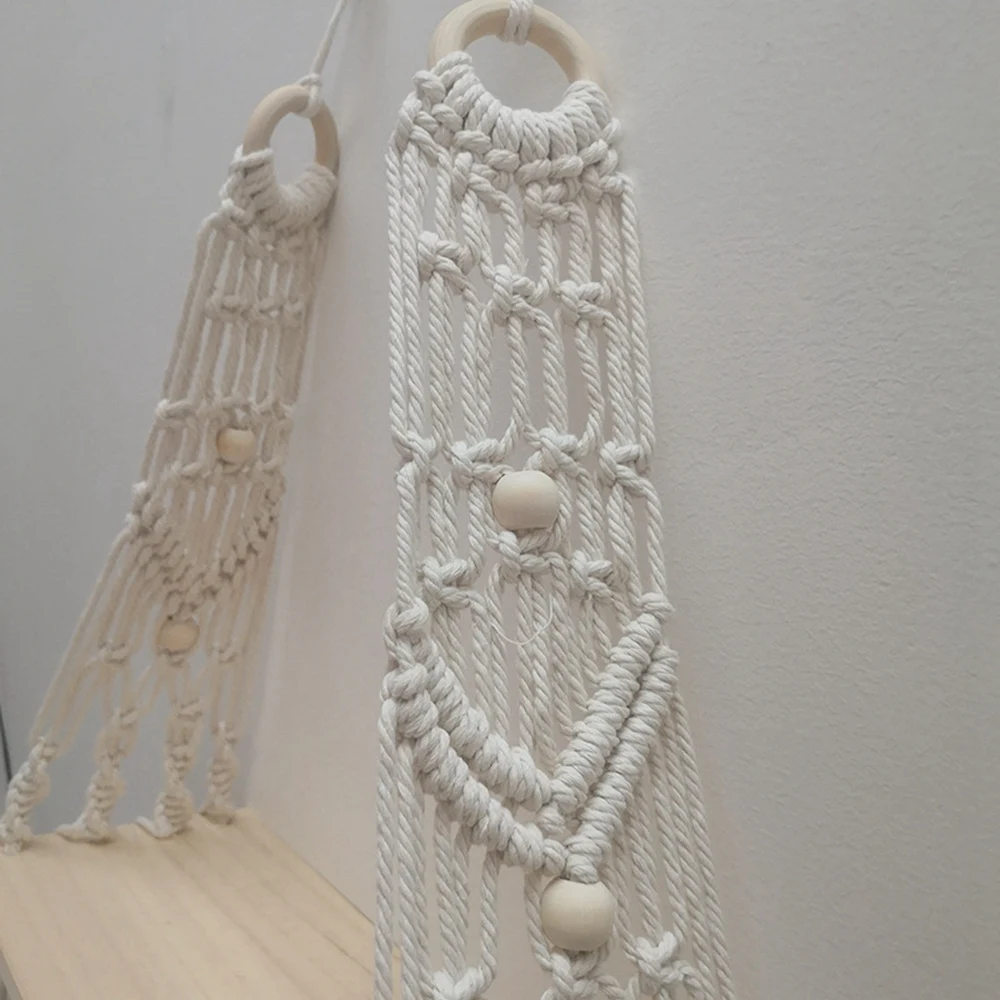 Macrame Appeso a parete Porta arazzi intrecciato a mano Scaffale in legno Cornice divisoria Porta piante Decorativo bohémien