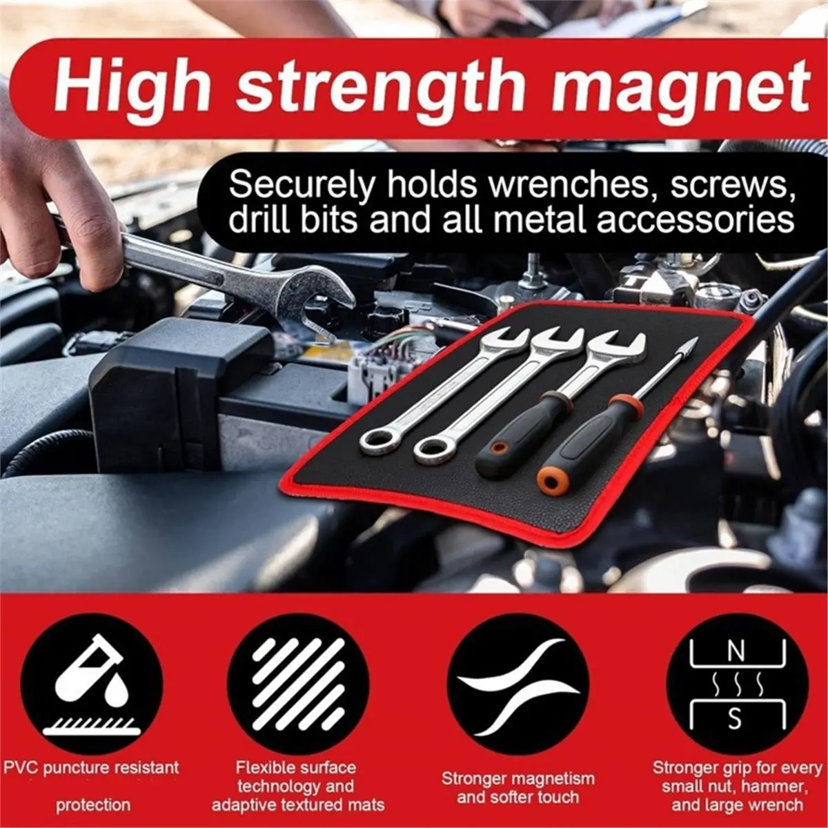【CYBER MONDAY】Flexible Magnetic Tool Mat & Tray Holder - Optimal for Garage, Auto Repair