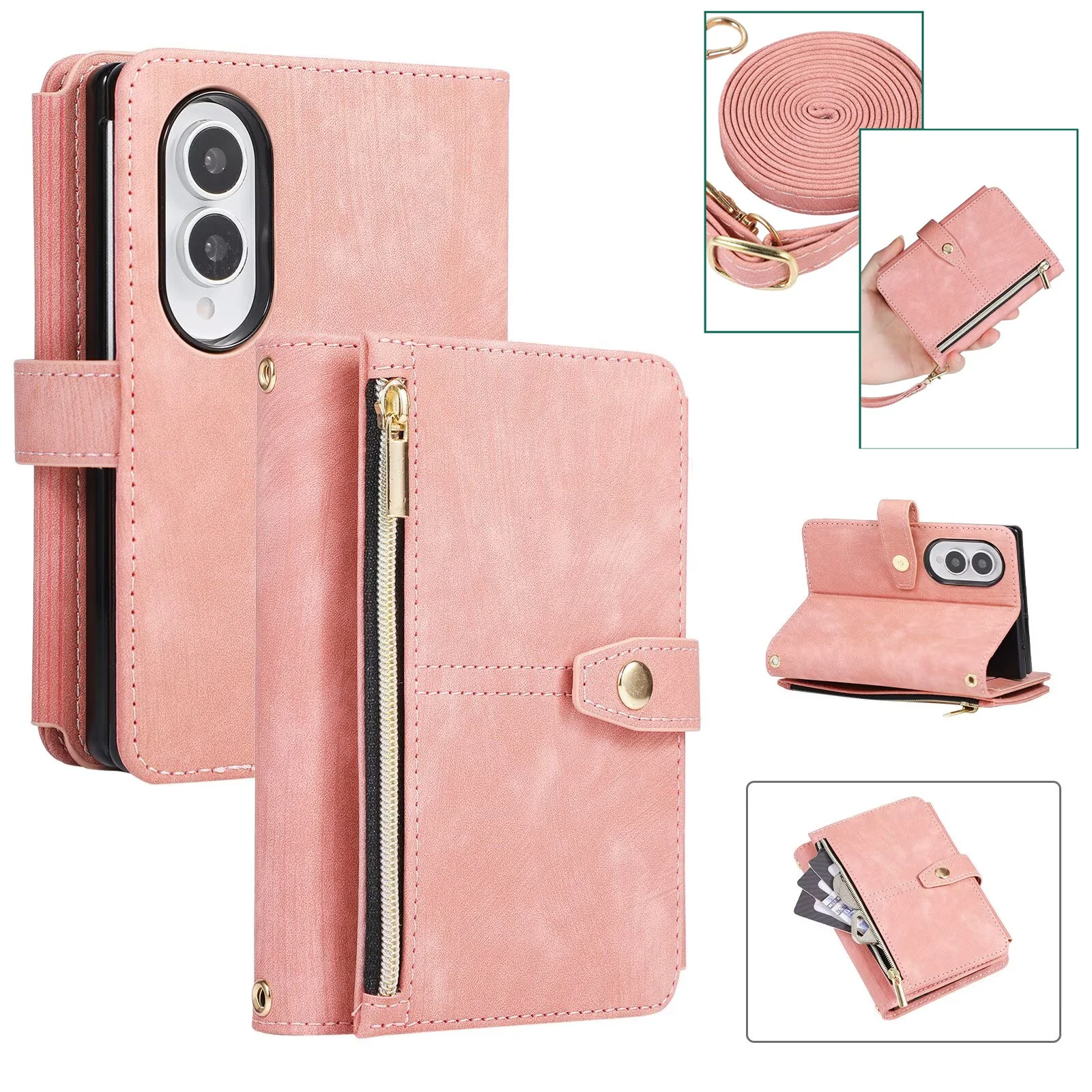 Crossbody Zipper Flip Multi Card Slots Wallet Leather Case for Samsung Galaxy Z Fold 8 Ultra 7 6 5 4 Fold8 Book Phone Cover