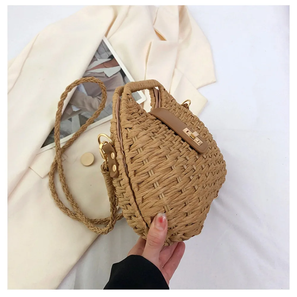 Solid Color Elegant Straw Woven Bag Trendy Woven Crossbody Bag Beach Bag