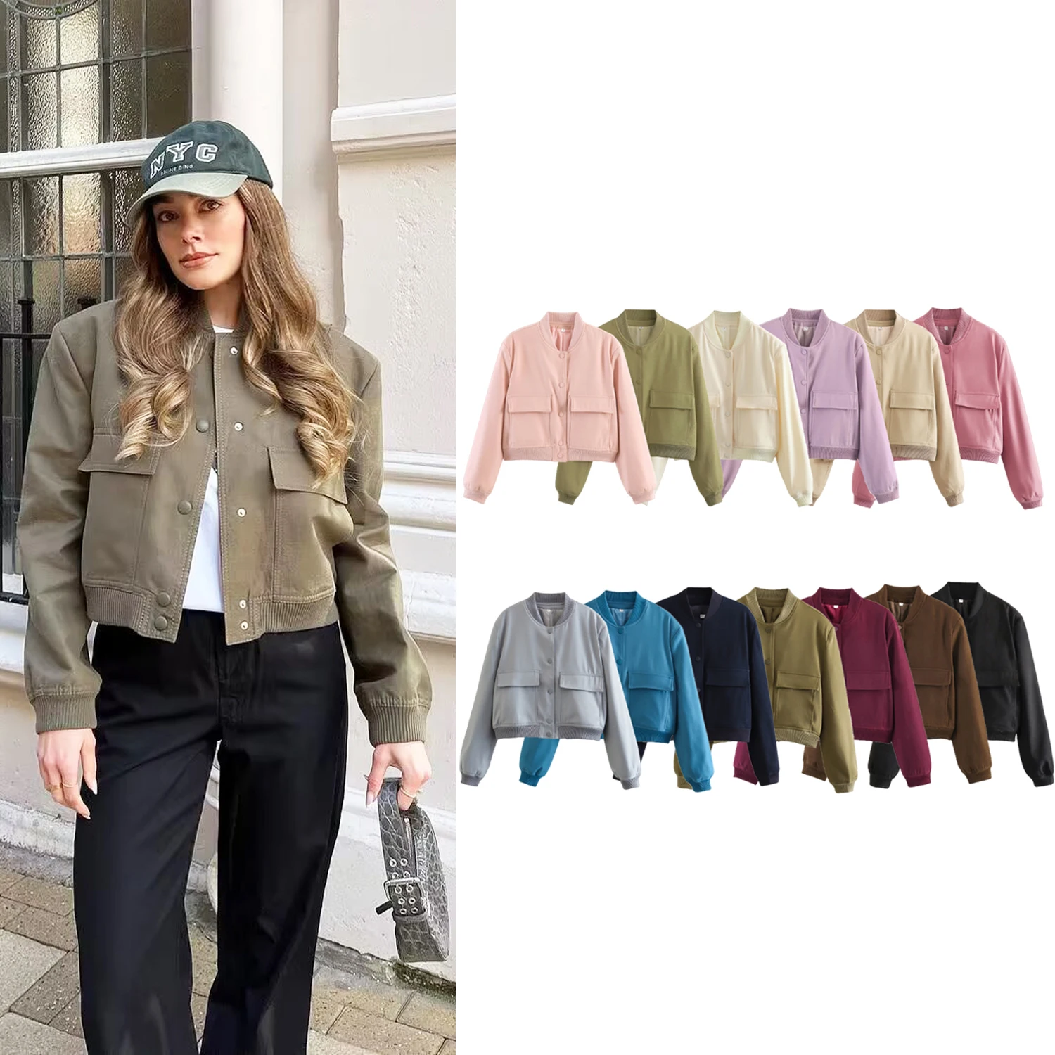 Women's Jackets Spring Female Fashion Solid Bomber Jacket Coats With Pocket Lady Chic Single Breasted Long Sleeves Pilot Jackets
